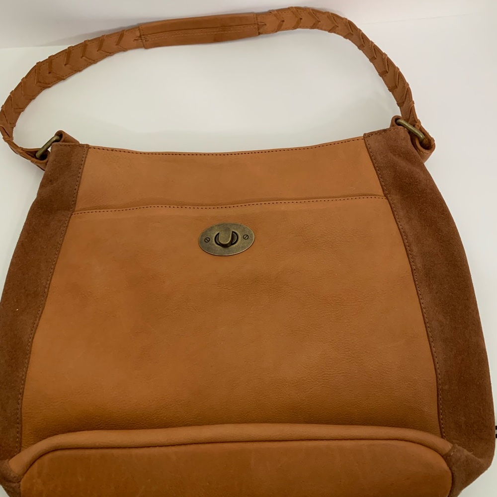 SERRV Tan Leather & Suede Shoulder Handbag
